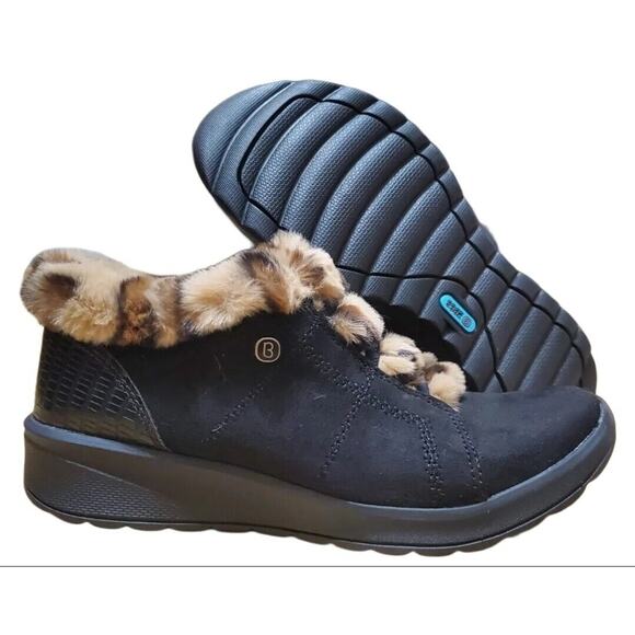 Bzees Golly Black Leopard Fur Lined Slip On Ankle Boots Womens Sz 6.5W Shoes NEW - Picture 1 of 16